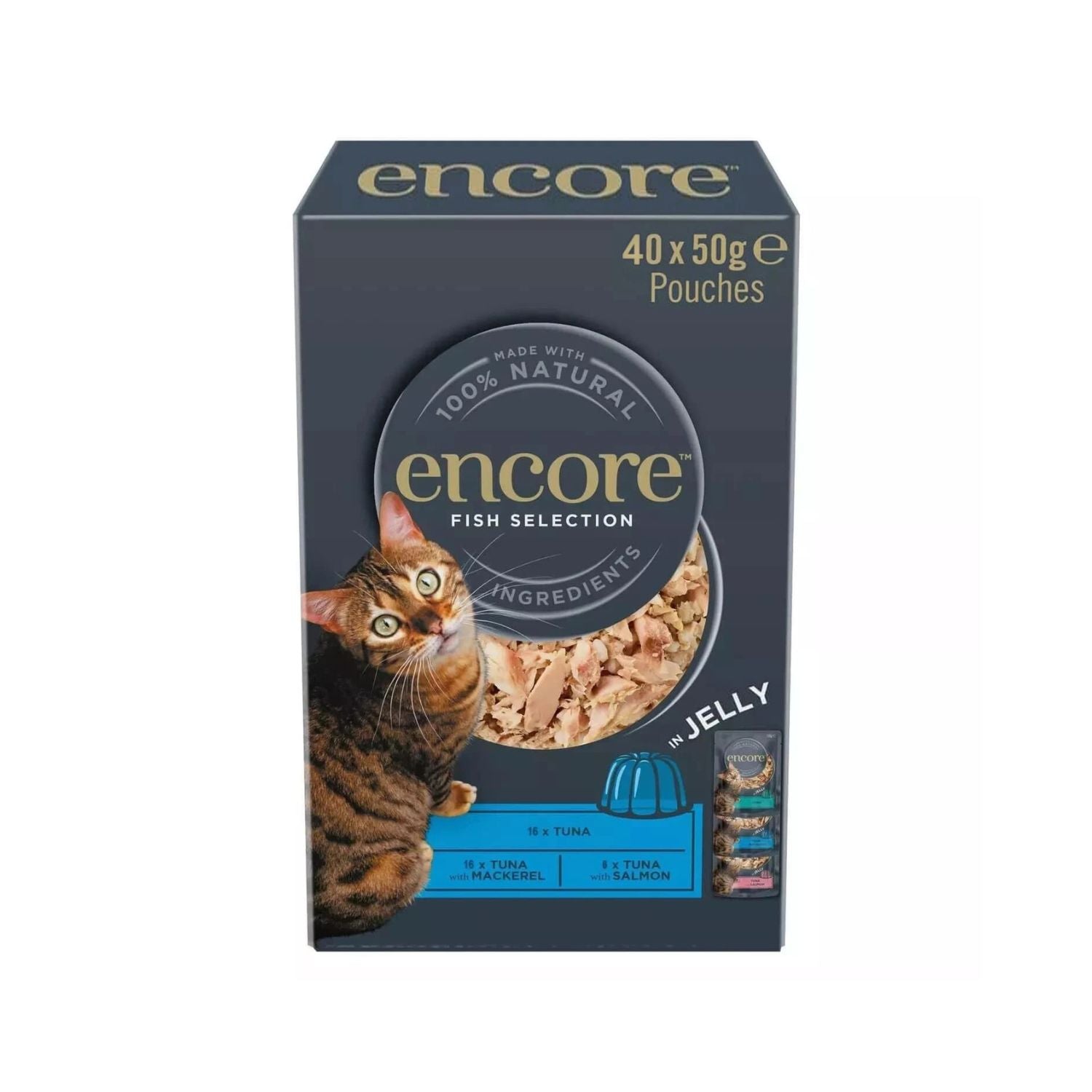 Encore Natural Wet Cat Food, Multipack Tuna with Fish Selection in Jelly 5 x 50g