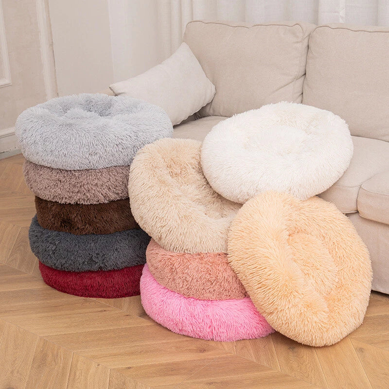 Dog Bed Donut Soft Round Plush Cat Beds For Calming Pet Anti Anxiety Washable