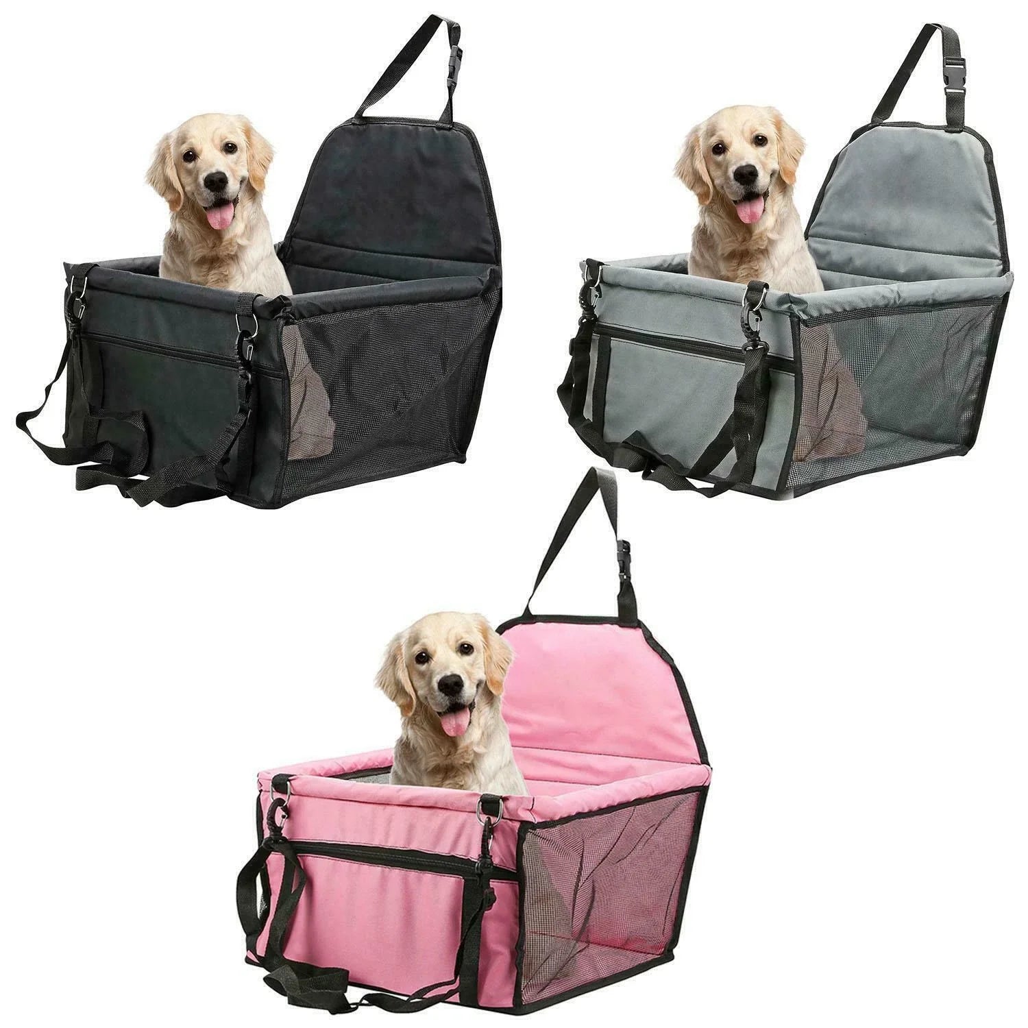 Folding Pet Car Seat Booster Travel Carrier Bed for Dogs, Cats & Puppies